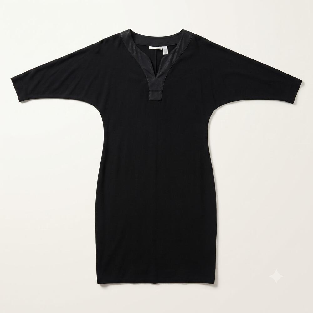 Chico's Womens S Minimalist Office Quiet Luxury V-Neck 3/4 Sleeve‎ Sheath Dress